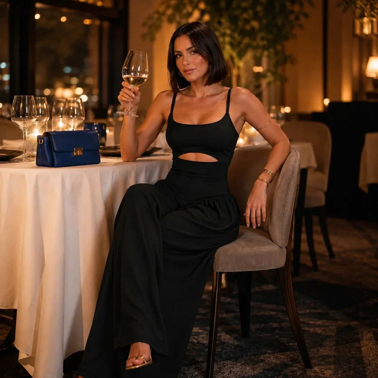 Cutout Drop Waist Wide Leg Jumpsuit