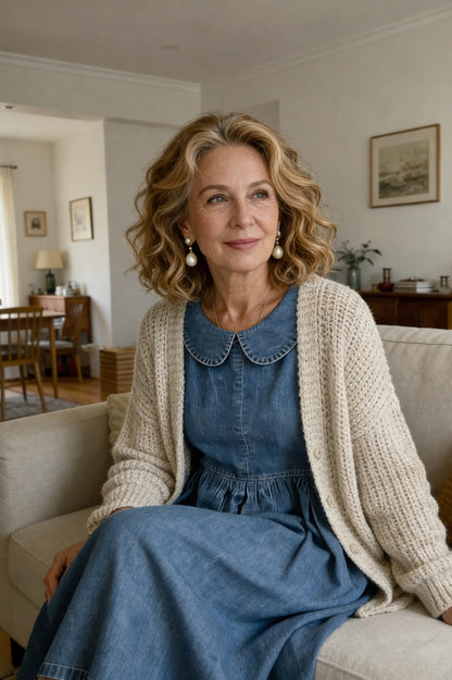 Denim Collared Pleated Maxi Dress