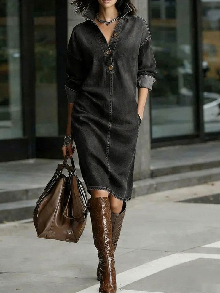 Denim Long Sleeve Midi Dress
