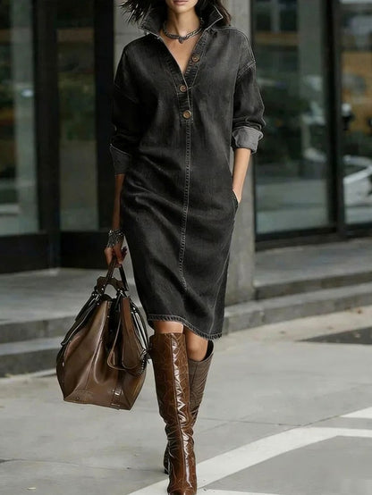 Denim Long Sleeve Midi Dress