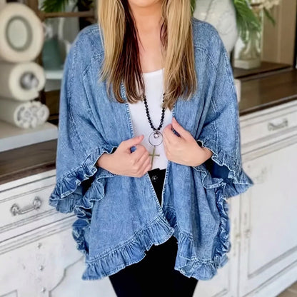 Denim Ruffle Kimono Cardigan