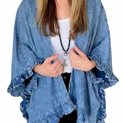 Denim Ruffle Kimono Cardigan