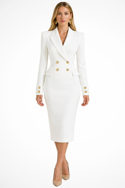 Long Sleeve Double Breasted Midi Blazer Dress
