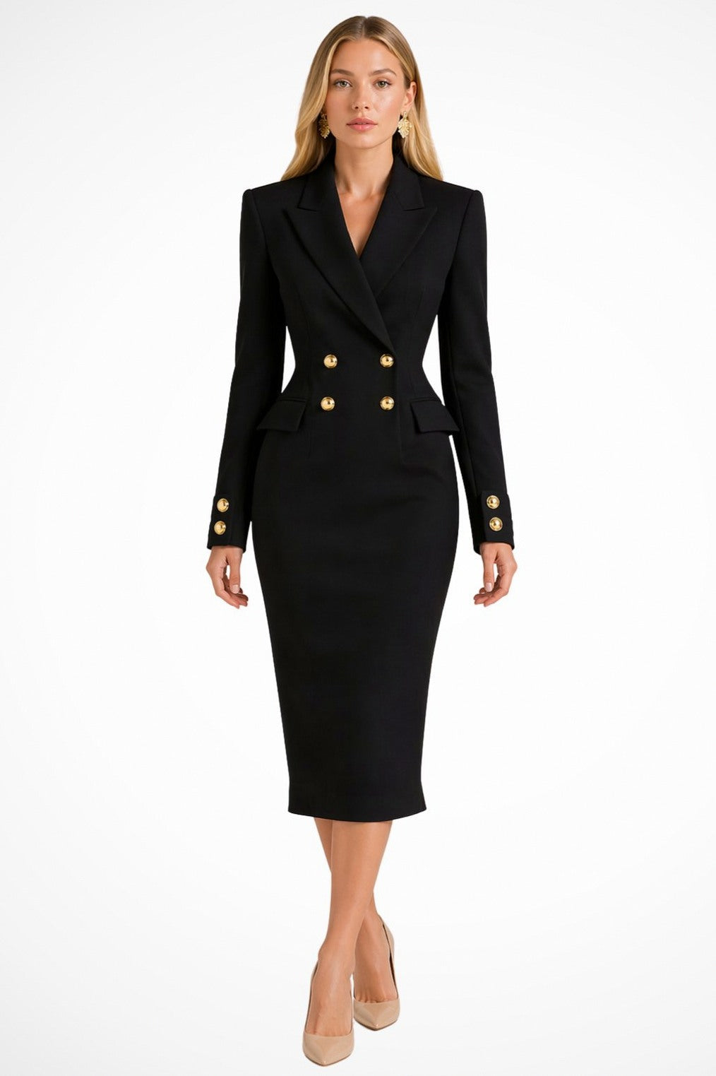 Long Sleeve Double Breasted Midi Blazer Dress