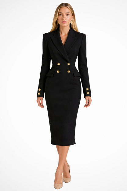 Long Sleeve Double Breasted Midi Blazer Dress