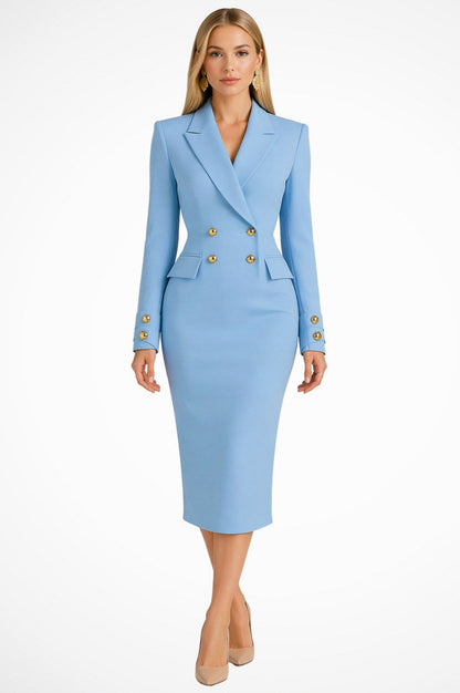 Long Sleeve Double Breasted Midi Blazer Dress