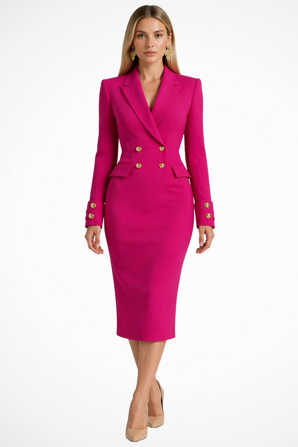 Long Sleeve Double Breasted Midi Blazer Dress