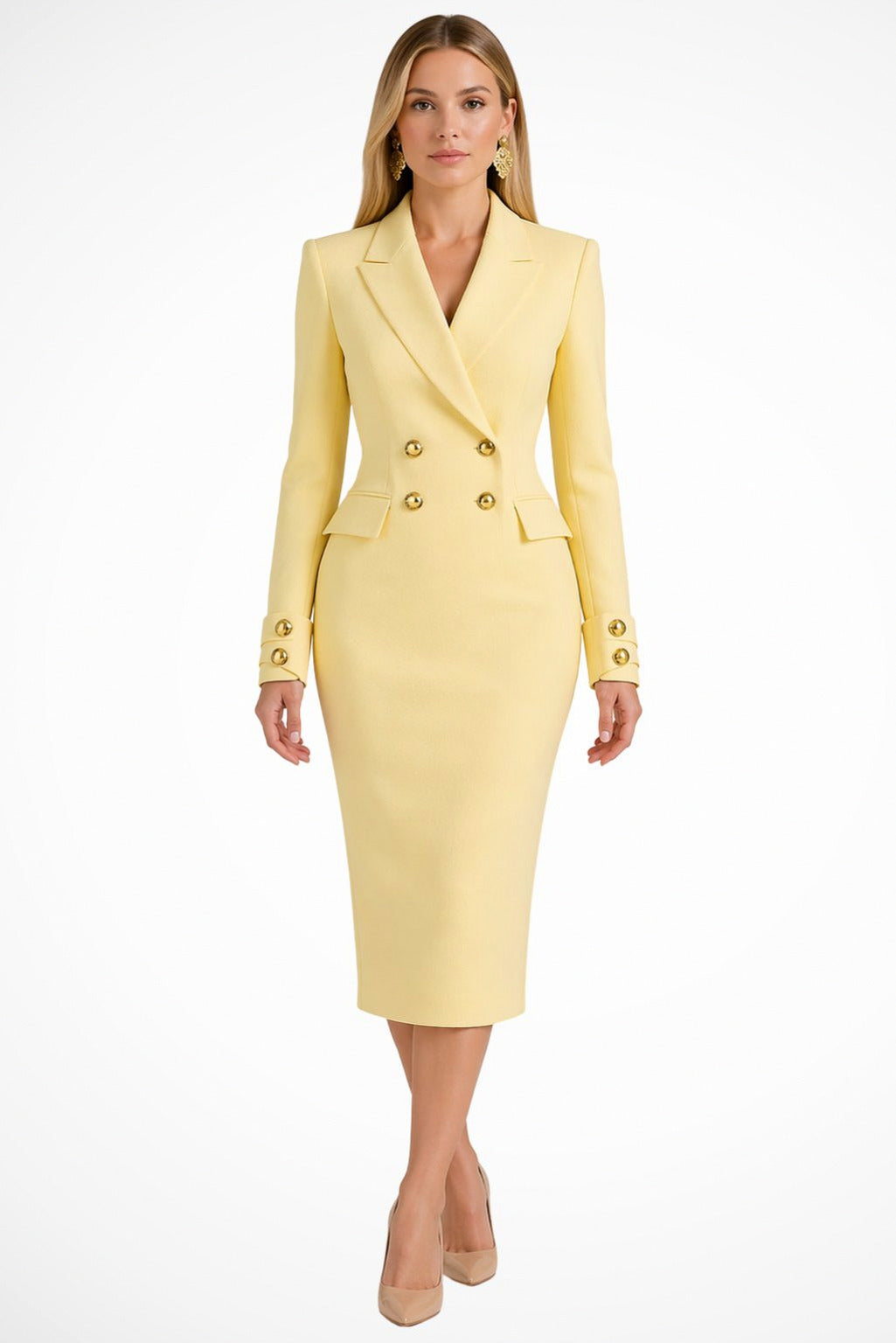 Long Sleeve Double Breasted Midi Blazer Dress