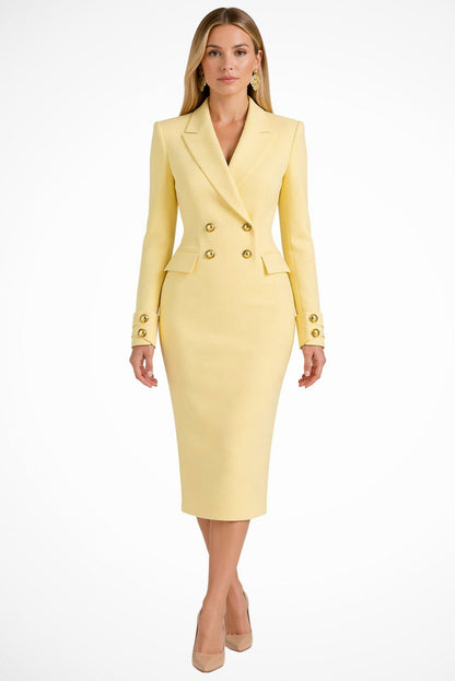 Long Sleeve Double Breasted Midi Blazer Dress