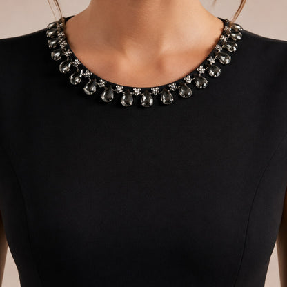 Embellished Neck A-Line Midi Dress