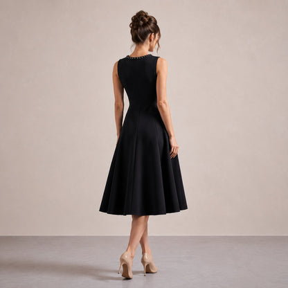 Embellished Neck A-Line Midi Dress