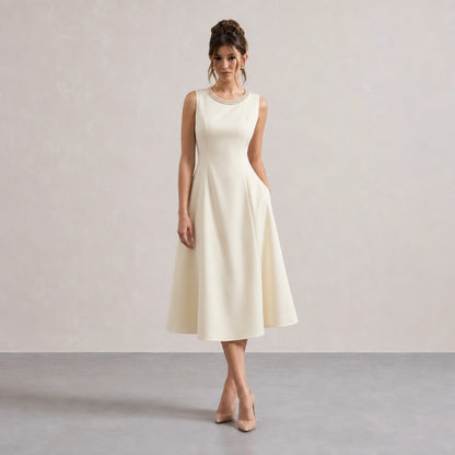 Embellished Neck A-Line Midi Dress