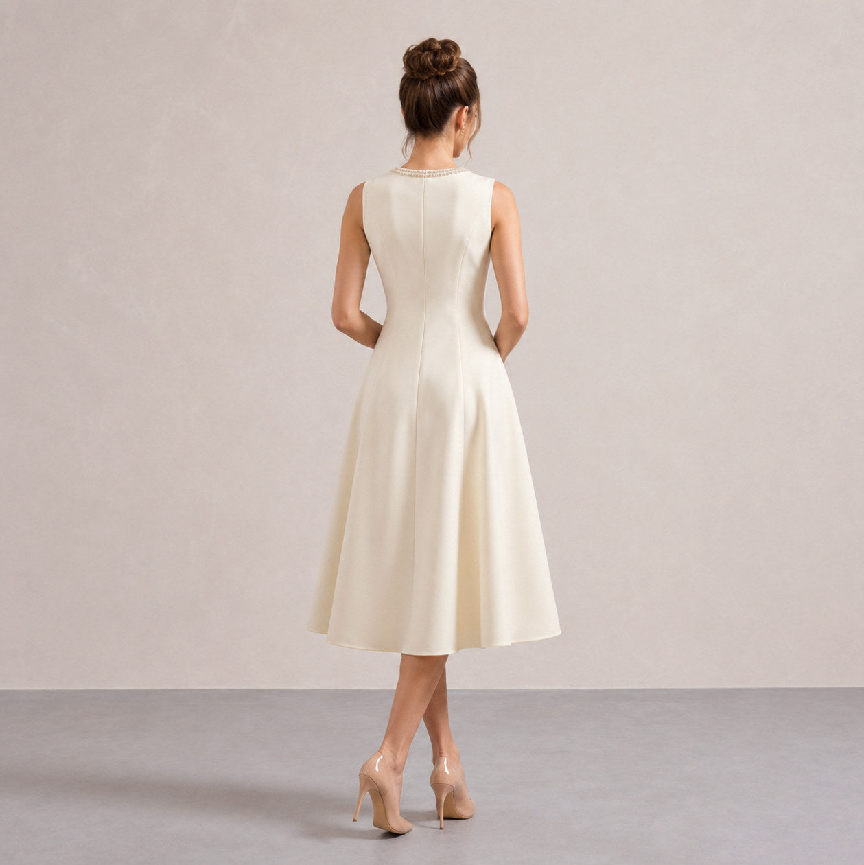 Embellished Neck A-Line Midi Dress