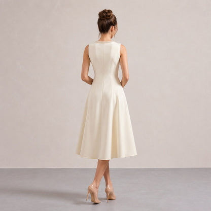 Embellished Neck A-Line Midi Dress