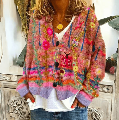 Embroidered Button Front Knit Cardigan