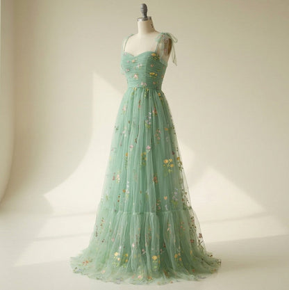Embroidered Tulle Tiered Maxi Dress