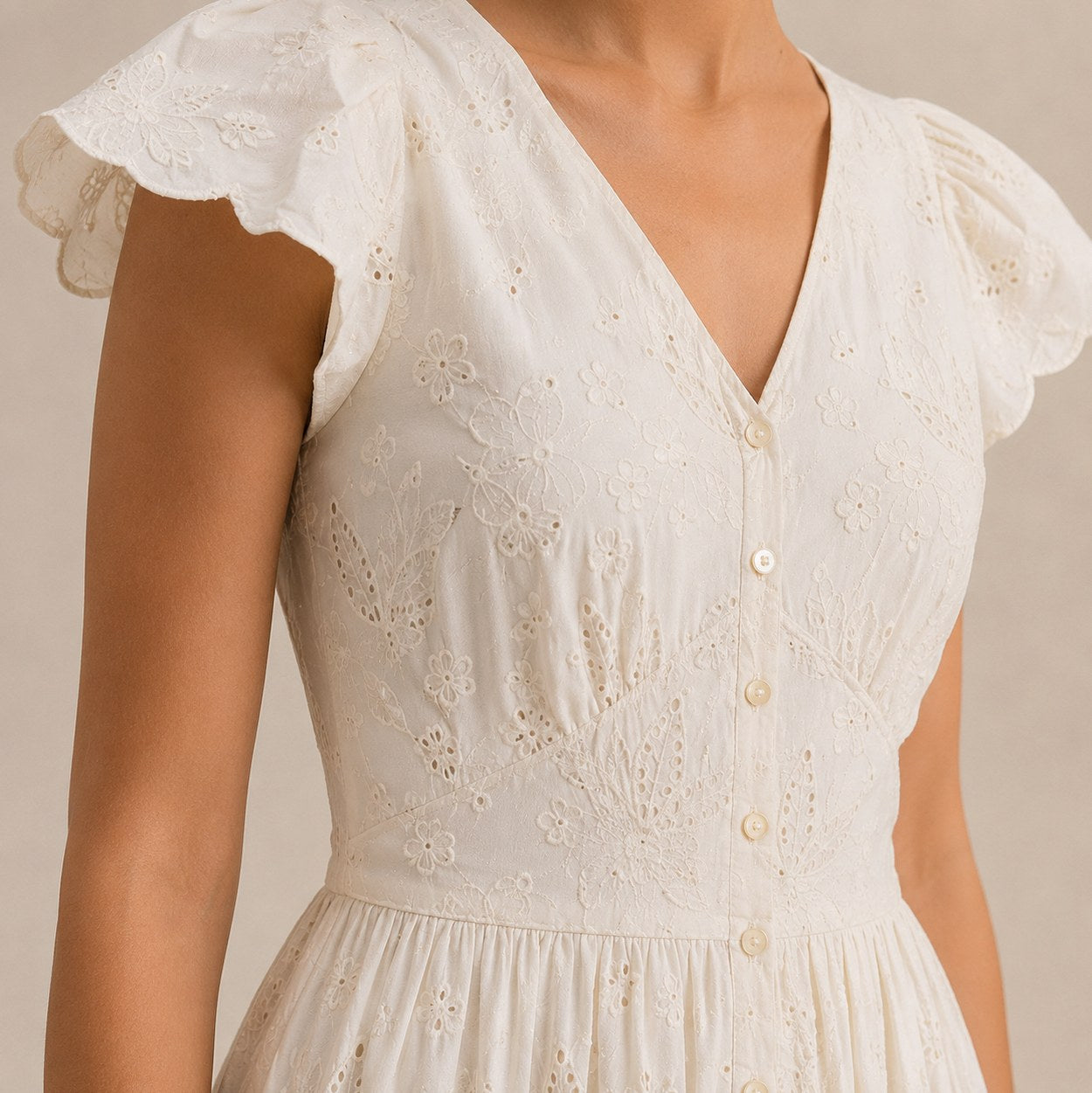 Eyelet Button Front Midi Dress