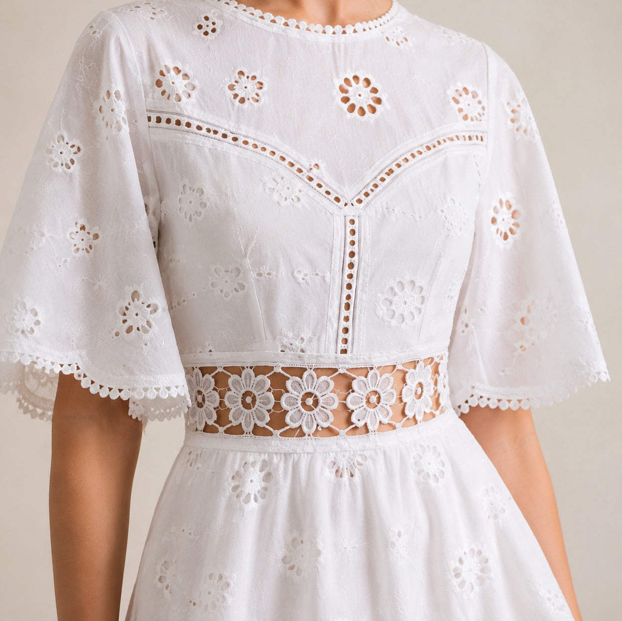 Eyelet Cutout A-Line Mini Dress