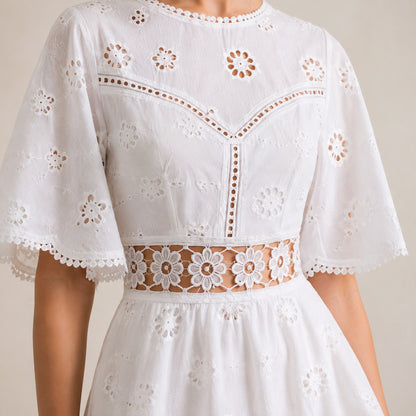 Eyelet Cutout A-Line Mini Dress