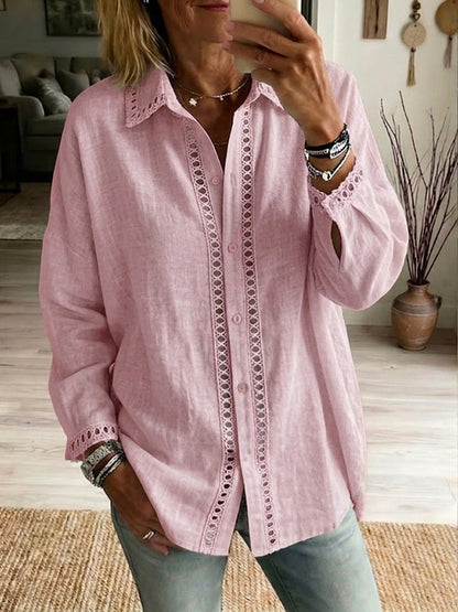 Eyelet Trim Button Front Blouse