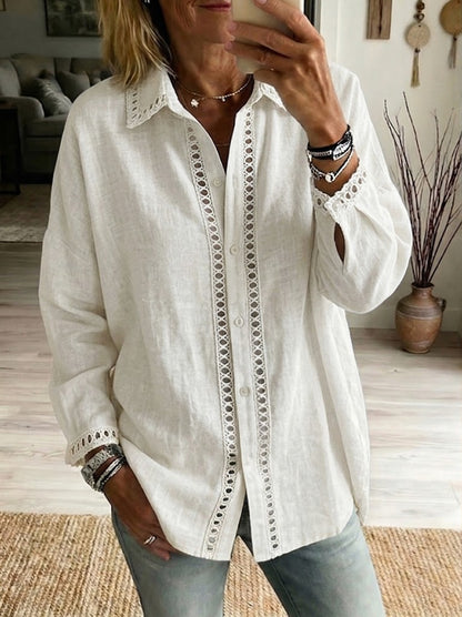 Eyelet Trim Button Front Blouse