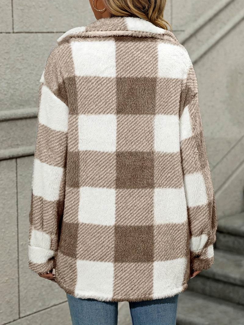 Fleece Plaid Button Front Shirt Jacket