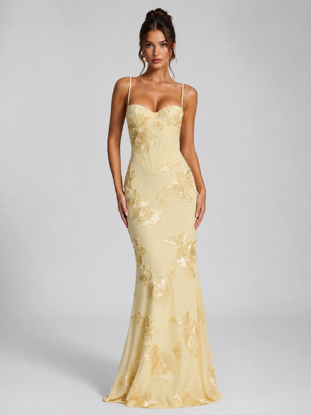 Floral Applique Corset Maxi Dress