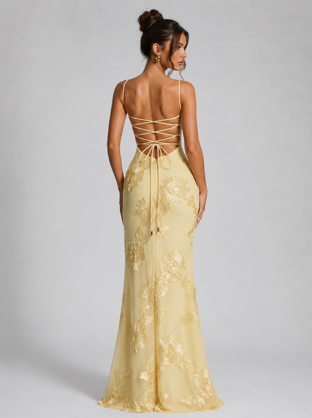 Floral Applique Corset Maxi Dress