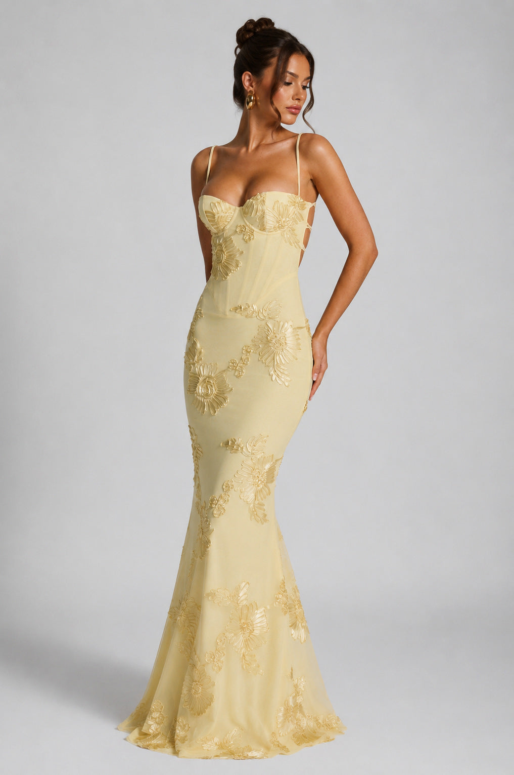 Floral Applique Corset Maxi Dress