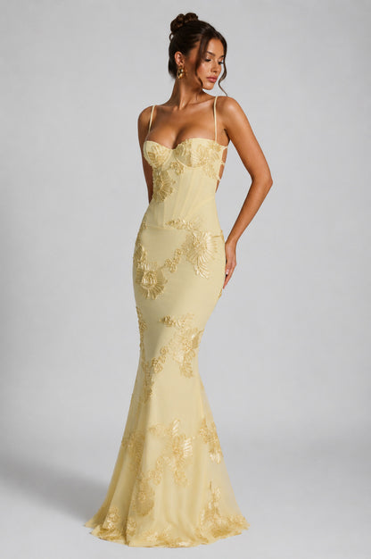 Floral Applique Corset Maxi Dress