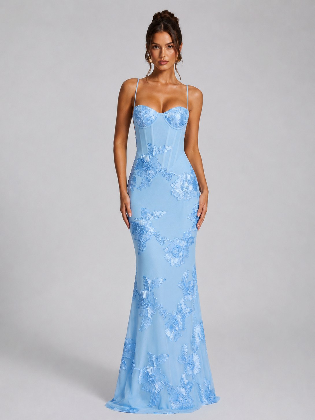 Floral Applique Corset Maxi Dress