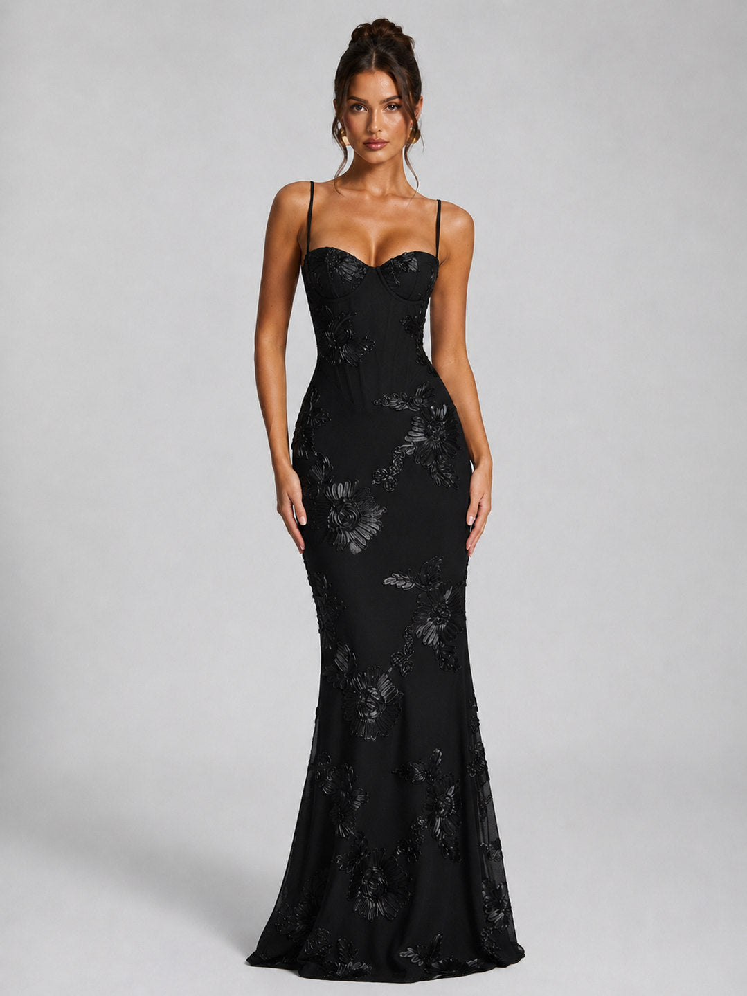 Floral Applique Corset Maxi Dress