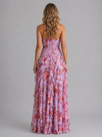Floral Chiffon Halter Maxi Dress