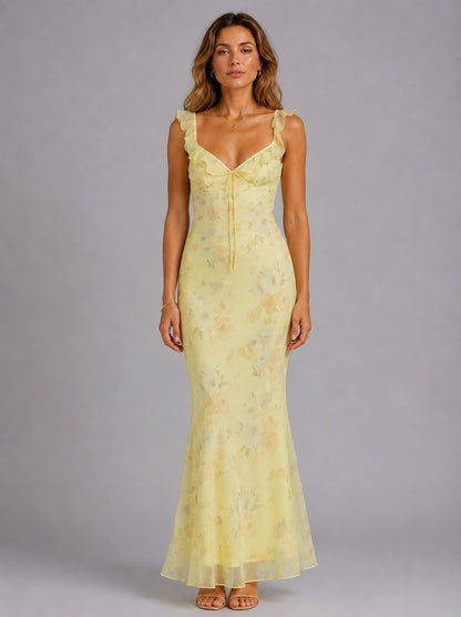 Floral Chiffon Ruffle Maxi Dress