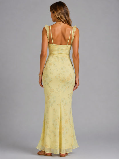 Floral Chiffon Ruffle Maxi Dress