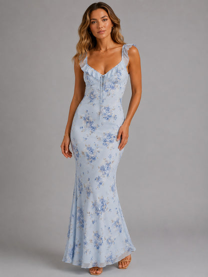 Floral Chiffon Ruffle Maxi Dress