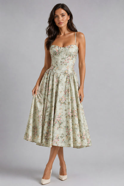Floral Corset Drop Waist Midi