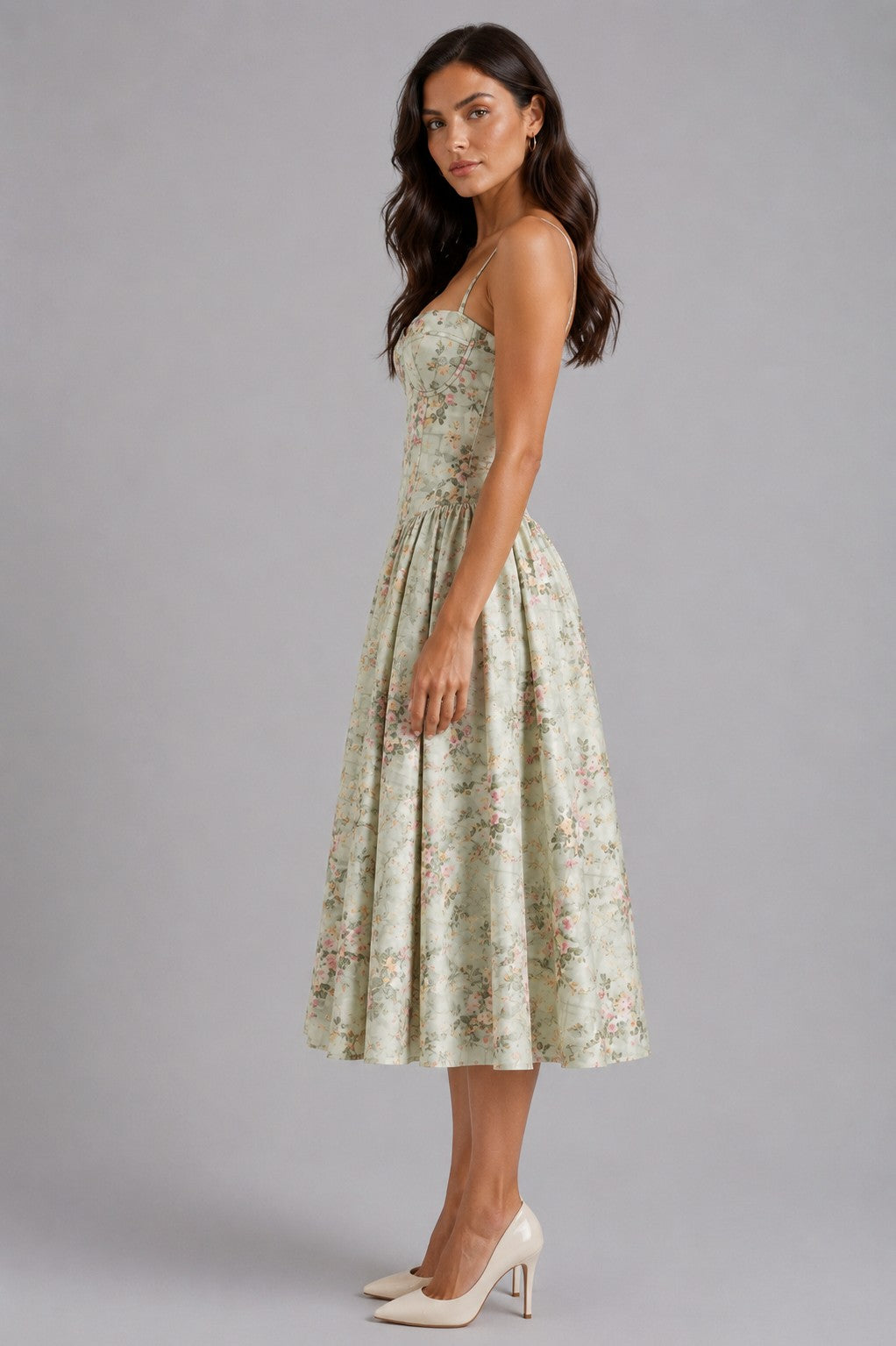 Floral Corset Drop Waist Midi