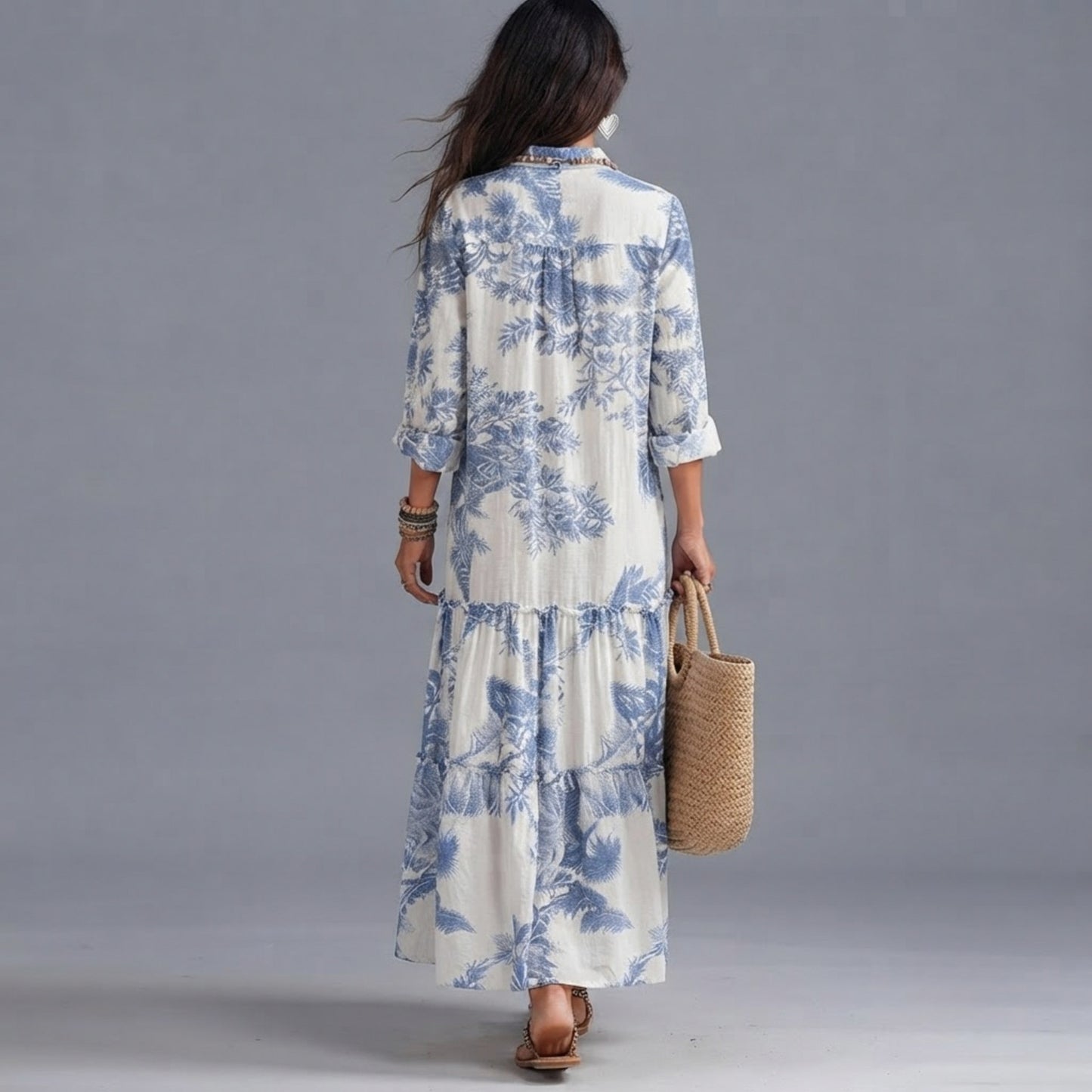 Floral Gauze Tiered Shirt Dress