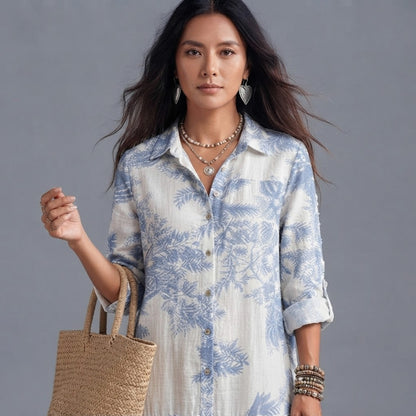 Floral Gauze Tiered Shirt Dress