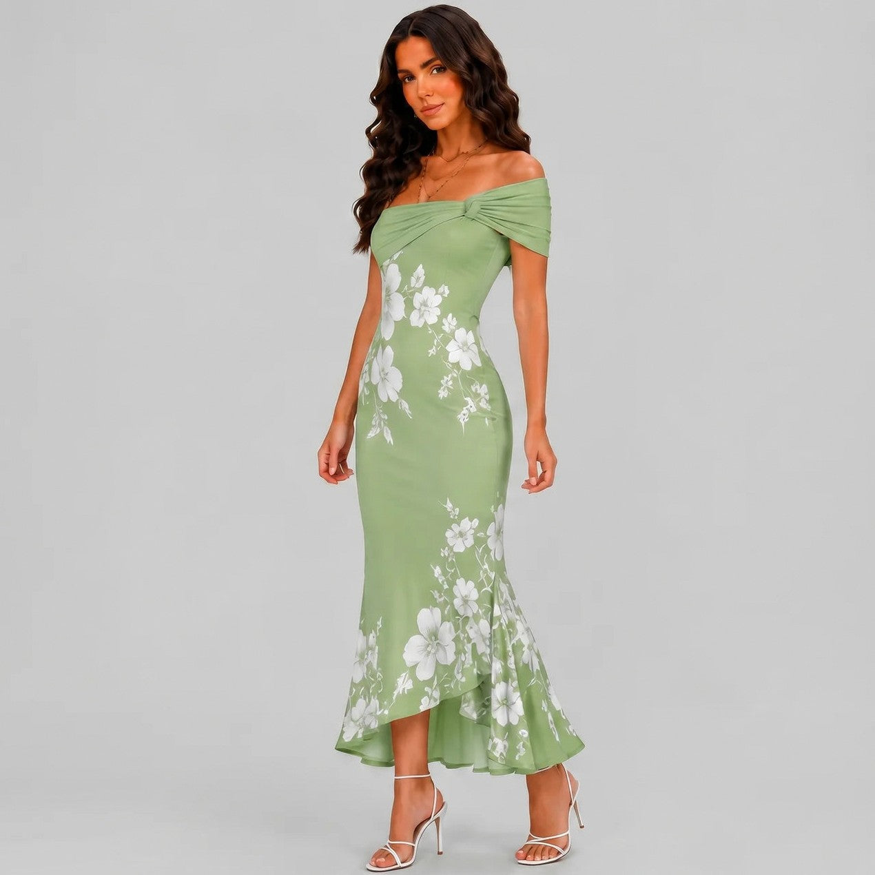 Floral Off Shoulder Midi Dress