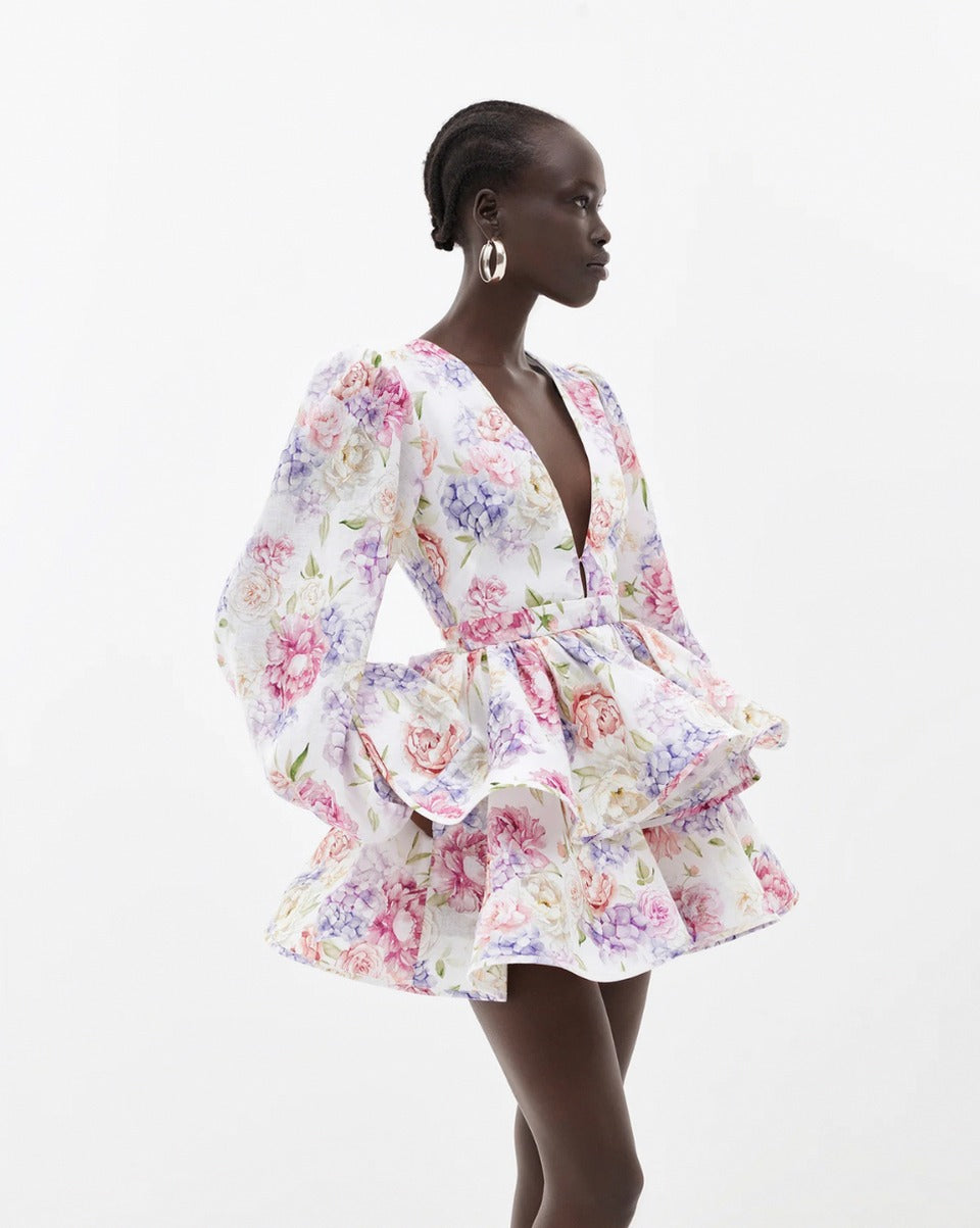 Floral Puff Sleeve Mini Dress