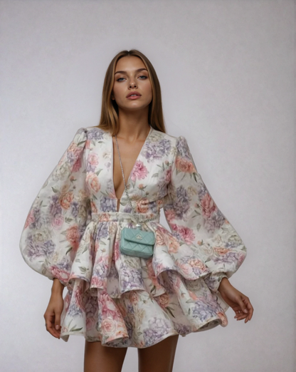 Floral Puff Sleeve Mini Dress