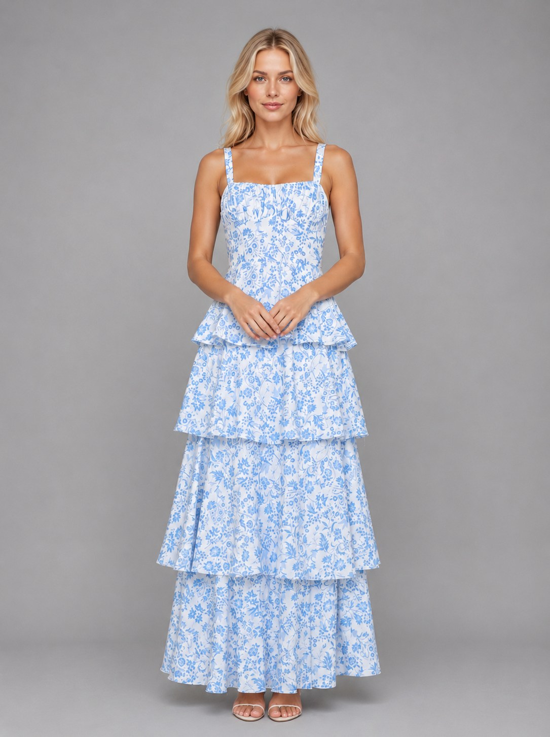 Floral Square Neck Tiered Maxi Dress