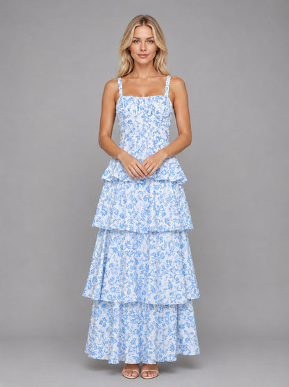 Floral Square Neck Tiered Maxi Dress