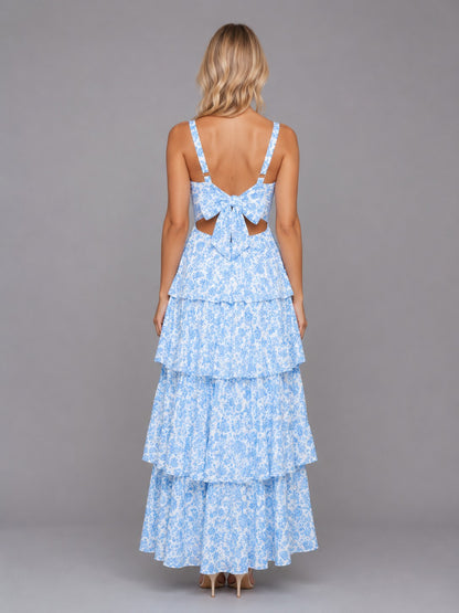 Floral Square Neck Tiered Maxi Dress