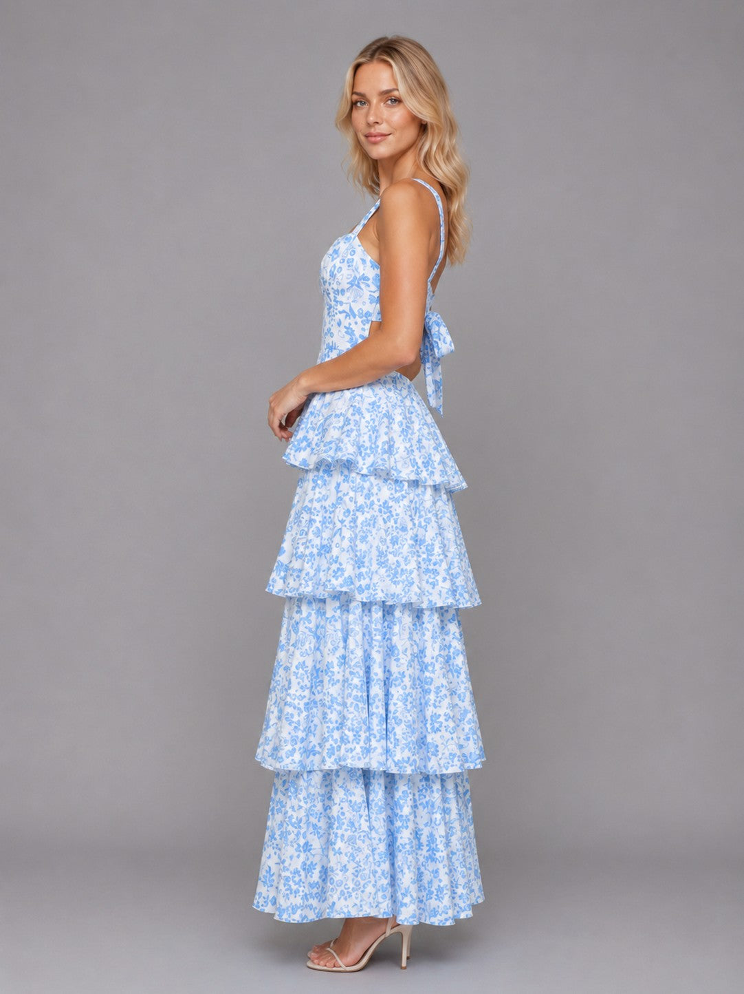 Floral Square Neck Tiered Maxi Dress