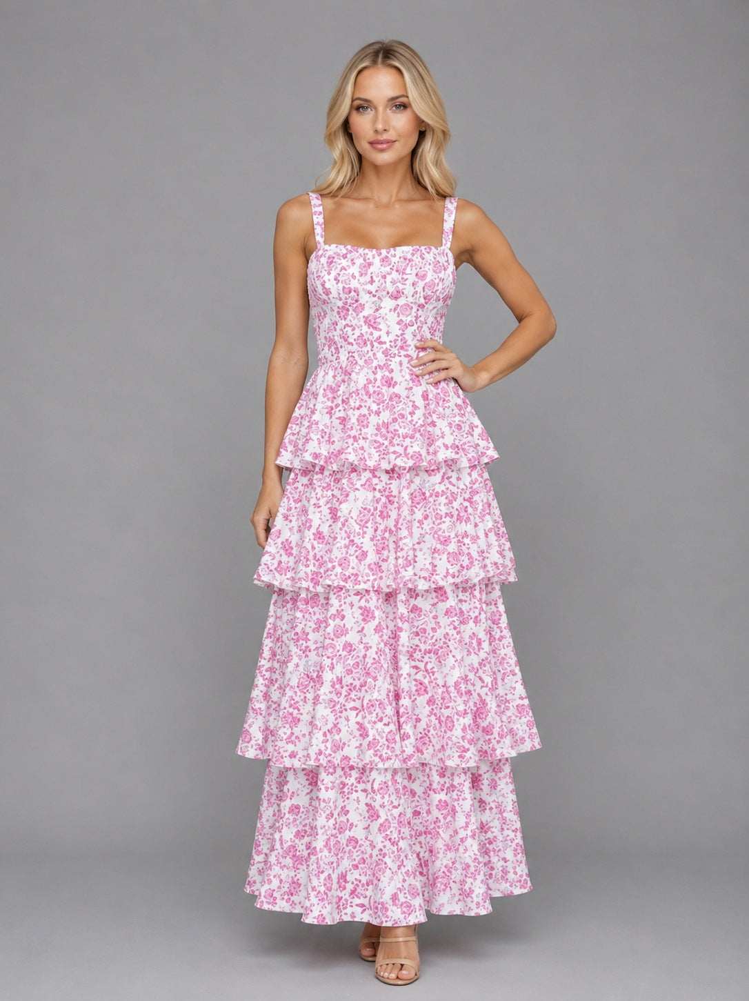 Floral Square Neck Tiered Maxi Dress