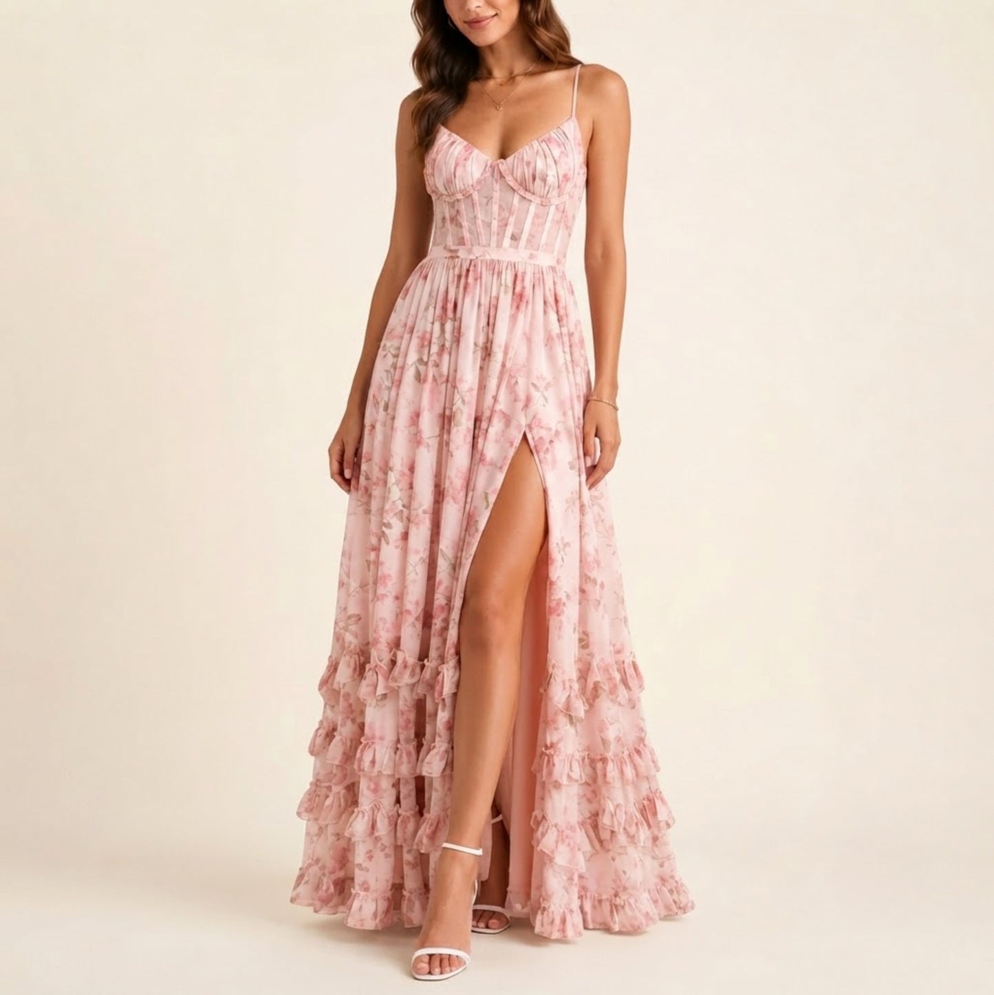 Floral Sweetheart Tiered Maxi Dress