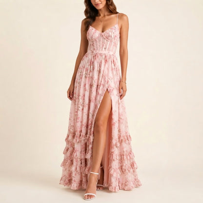 Floral Sweetheart Tiered Maxi Dress